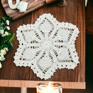 Sold! Vintage Crochet Floral Starburst Doily White Placemat Dresser Decor 9”